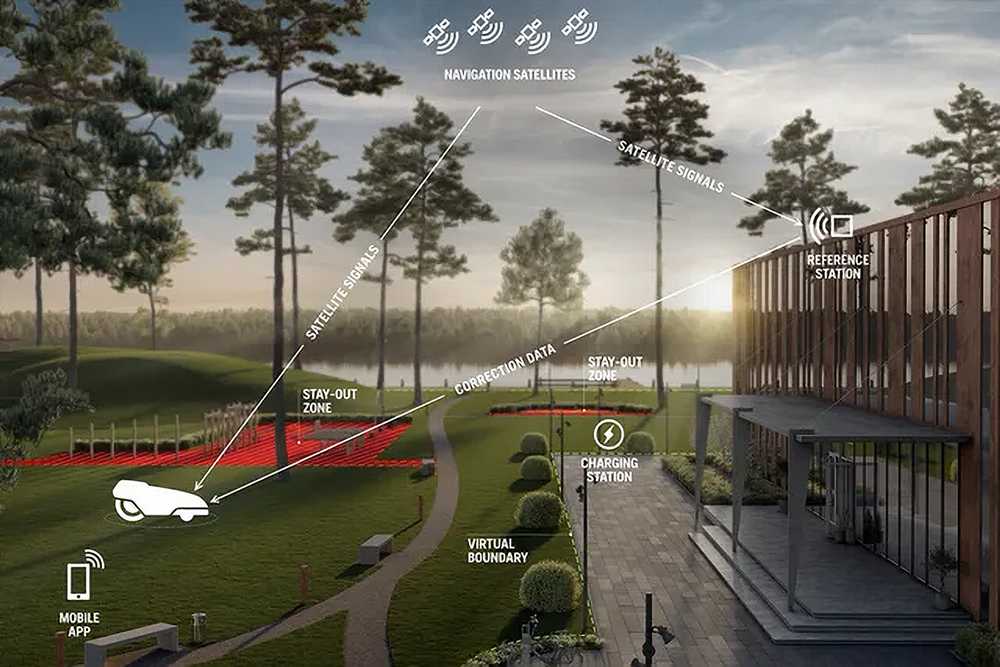 衛星ベースの RTK-GNSS 技術による仮想のワイヤレス操作により、約 2cm までの精度が可能になります。物理的な配線がないため、堅牢性と柔軟性が新たなレベルに達し、ロボット設備の機能を損なわずに、定期的な深層エアレーションと芝生の修復が可能になります。